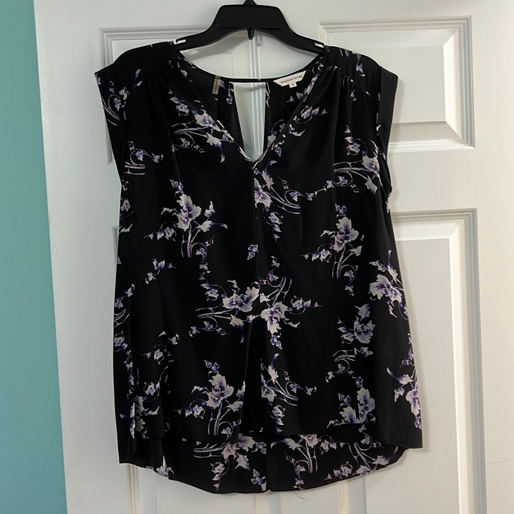 Rebecca Taylor black/purple print sleeveless blouse size 10